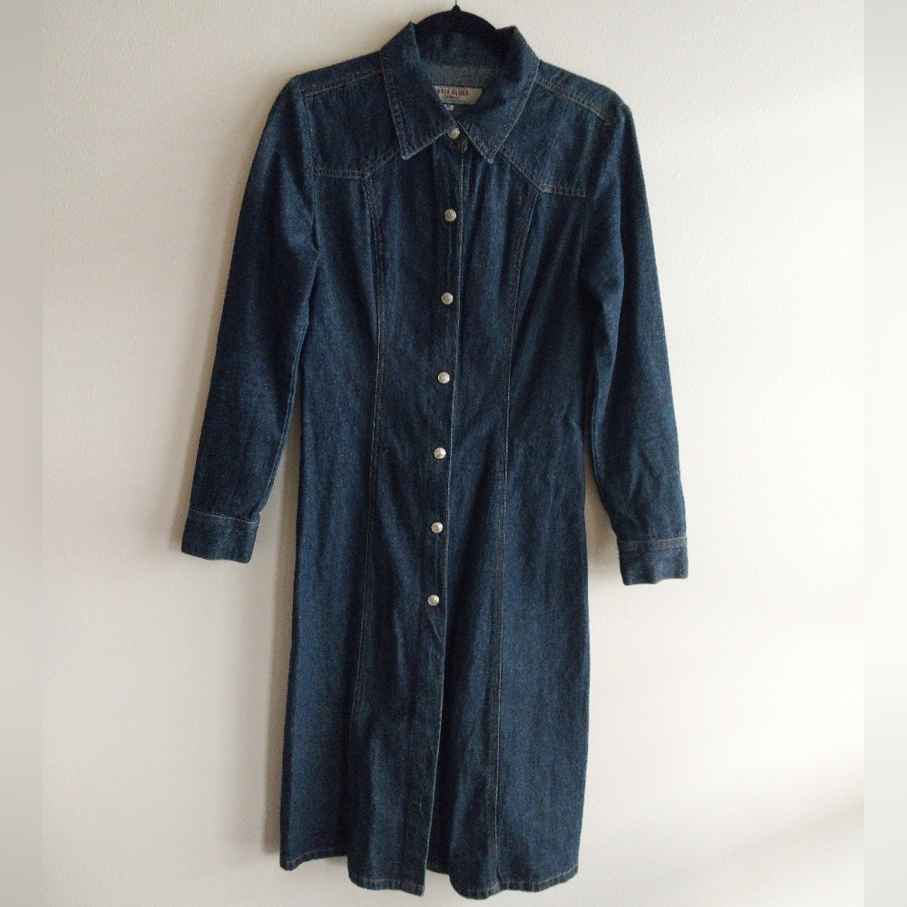 Paris Blues Vintage Western Long Sleeve Snap Button Front Denim Midi Dress